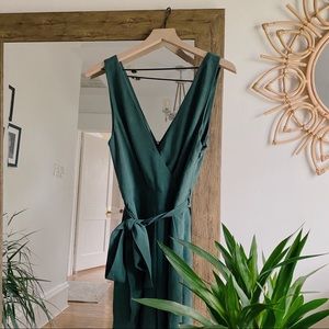 Lulus Olive Green Wide Leg V Neck Jumpsuit